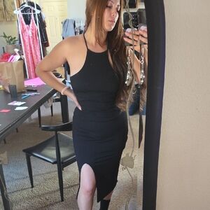 Fashion Nova Black Midi Dress with Slit